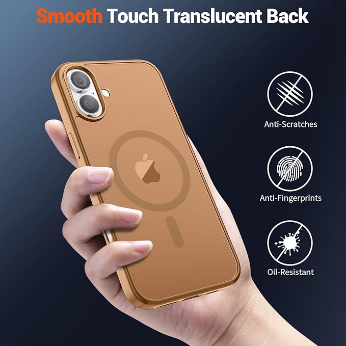 SUPFINE Magnetic for iPhone 16 Plus Case (Compatible with MagSafe) (Military Grade Drop Protection) Slim Translucent Matte Shockproof with Anti-Fingerprint Phone Case, Brown
