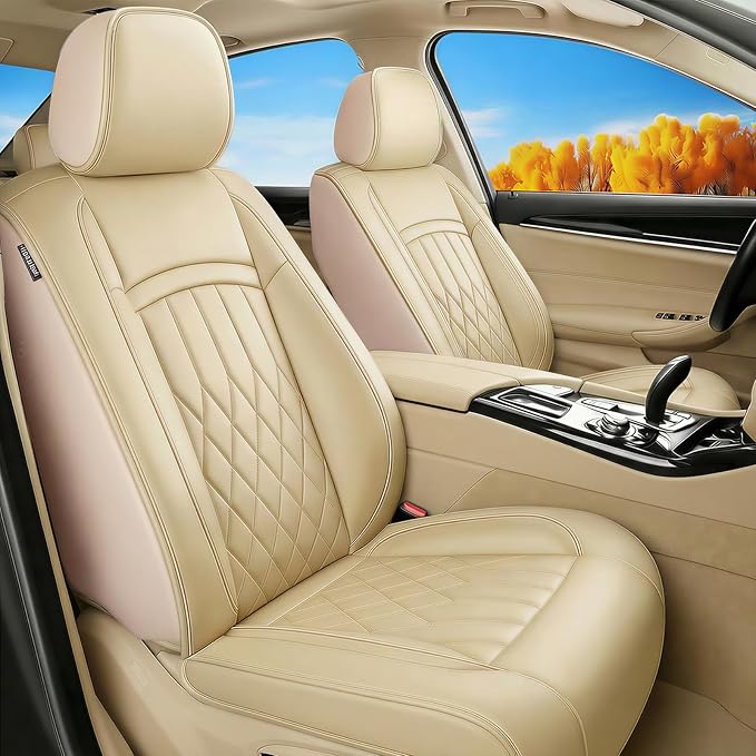 Fit Ioniq Car Seat Covers for Hyundai Ioniq 2017-2026 - Premium Leather, Waterproof, All-Weather, Airbag Compatible, Anti-Slip, Breathable, Easy Install, Seat Protectors, Full Set, Beige