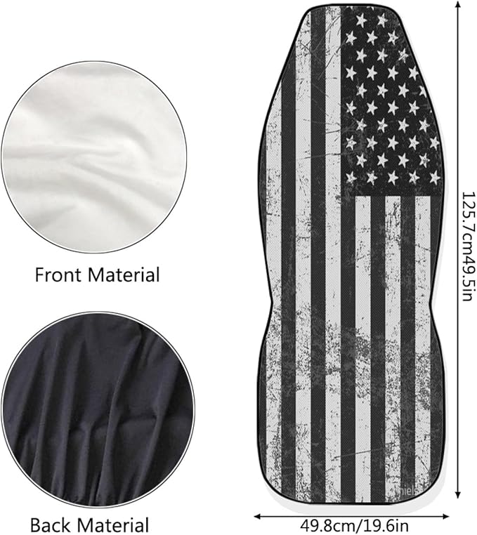 ELEQIN Patriotic American Flag Print Front Seat Cover 2 Pcs,Classic Black White Universal Vehicle Seat Protector Mat Covers, Fit Most Cars, Sedan, SUV, Van Truck