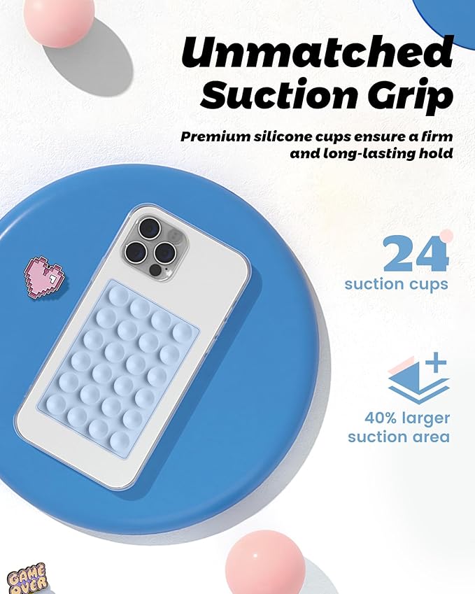 amBand Magnetic Suction Phone Grippy for MagSafe Case, Silicone Cup Sticky Mount for iPhone 12 13 14 15 16 17 Pro Max/Pro/Air/Plus, Hands-Free Selfie/Video for TikTok Creator/Influencer, Light Blue