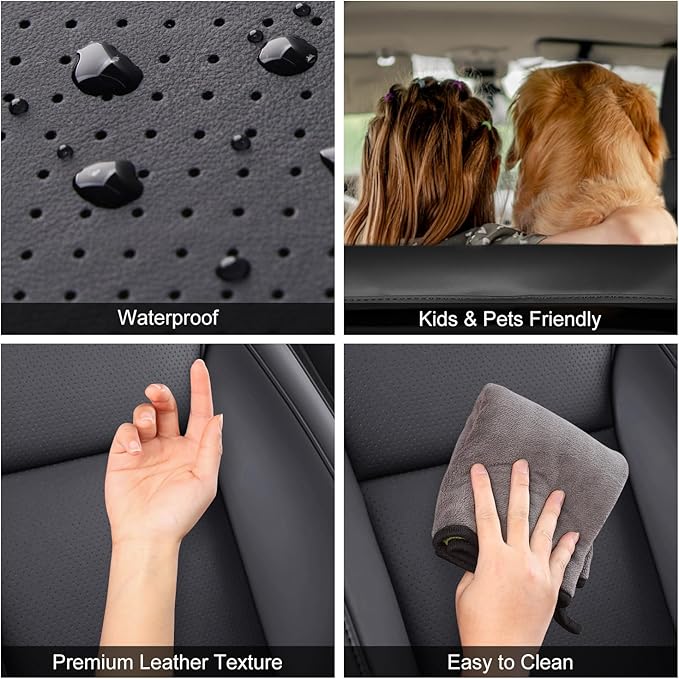 Car Seat Covers for New 2025 Tesla Model Y Juniper Nappa Leather Car Interior Seat Airbag Compatible Cushion Cover Full Set Custom Fit 2025-2026, Nappa Black