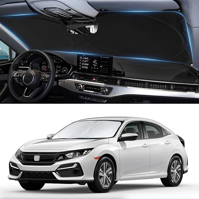 Custom Fit Civic Windshield Sunshade for 2016-2021 Honda Civic Accessories Front Window Shades Cover for Windshield Sun Visor Screen Protector 210T Reflective Blocks UV Rays Heat Damage Keep Cool