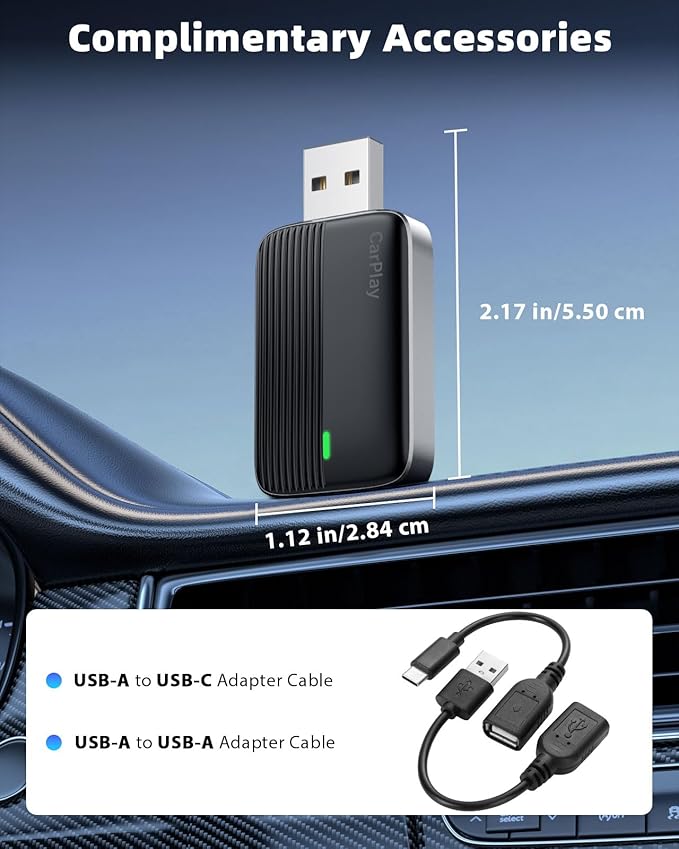MoKo Wireless CarPlay Adapter for Apple iPhone, Mini Car Play Adapter for iOS 10+ & Cars with Apple CarPlay, Wired Car Play to Wireless, Fast Response Stable Control No Delay Not for Android,BlackGry