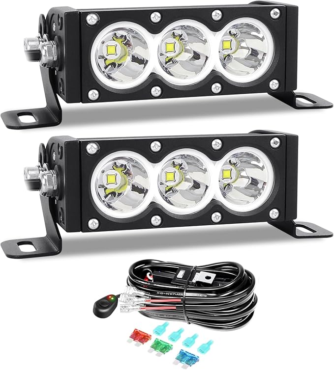 Willpower 2 Pieces 6 inch Single Row White LED Light Bar 30W Off Road Light Bar Spot Beam LED Work Light Truck UTV 4x4 Cars SUVs ATVs Boats Fog Driving Light with Wiring Harness kit