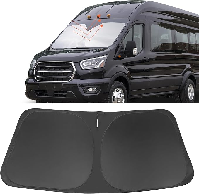 Windshield Sun Shade Custom Fit for 2022 2023 2024 2025 2026 Ford E-Transit Accessories Foldable Sunshade Sun Blocker Protect Car from Sun Rays & Heat Damage Keep Car Cooler