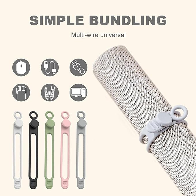 Data Cable Organizer, 2026 Upgrade Silicone Headphone Organizers, Silicone Cable Ties Reusable Cable Management Organizers Multipurpose Elastic Cord Organizer for Bundling and Fastening Cables (10Pcs)