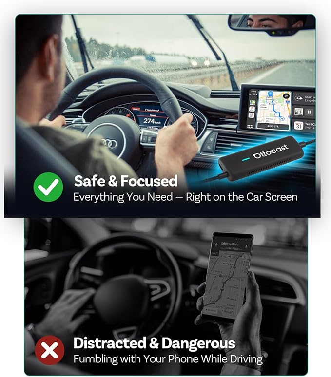 OTTOCAST Mirror Touch with Wireless Carplay Adapter, Mirror & Watch Any APP on The Car Screen, such as YouTube Netflix Tiktok Disney+ etc, Control phone on car screen for car has factory-wired CarPlay