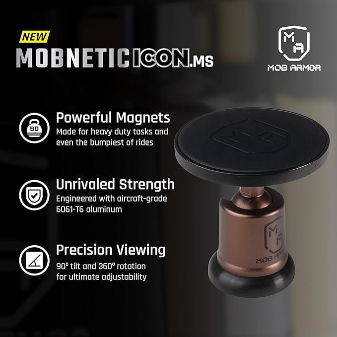 Mob Armor MobNetic Icon.MS MagSafe Compatible Phone Mount, Magnetic Phone Holder for Car w/ 90lb Pull Force, 90º Tilt & 360º Rotation, Aluminum Build, Compatibility for iPhone & Android (Bronze)