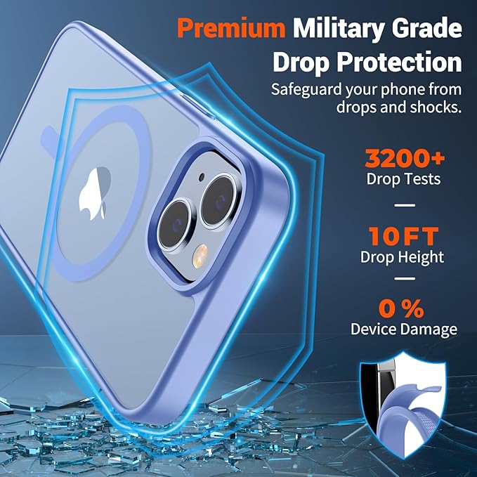 SUPFINE Magnetic for iPhone 14 Case & iPhone 13 Case (Compatible with MagSafe)(Military Grade Drop Protection) Slim Translucent Matte Shockproof Phone Cover,Blue Purple
