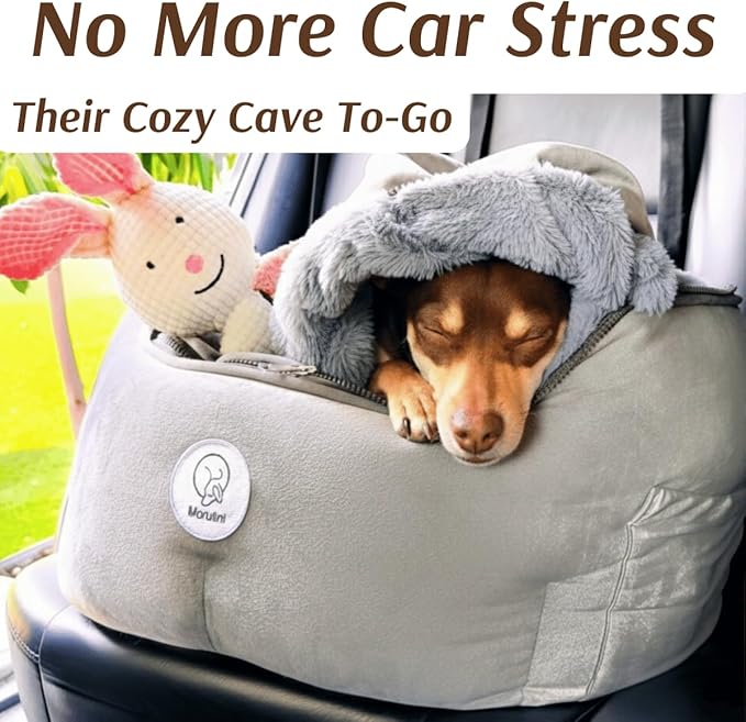 Orthopedic Dog Car Seat for Small Breeds - Original Calming Burrow Nest for Car Anxiety Relief - 6” Memory Foam Booster & Travel Bed - for Dogs Under 25lbs, Frenchie, Chihuahua