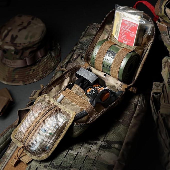 EVERLIT Emergency Trauma Kit, CAT GEN-7 Tourniquet 36" Splint, Military Combat Tactical IFAK for First Aid Response, Gun Shots, Severe Bleeding Control (OD Green)