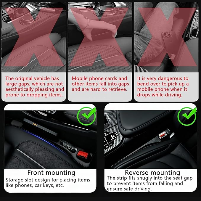 Car Seat Gap Filler Organizer of 2 - No Drop Seat Guard, Universal Car Seat Gap Filler, Durable Non-Slip Material, Easy 10-Second Install for Cars, Trucks & SUV (Brown)
