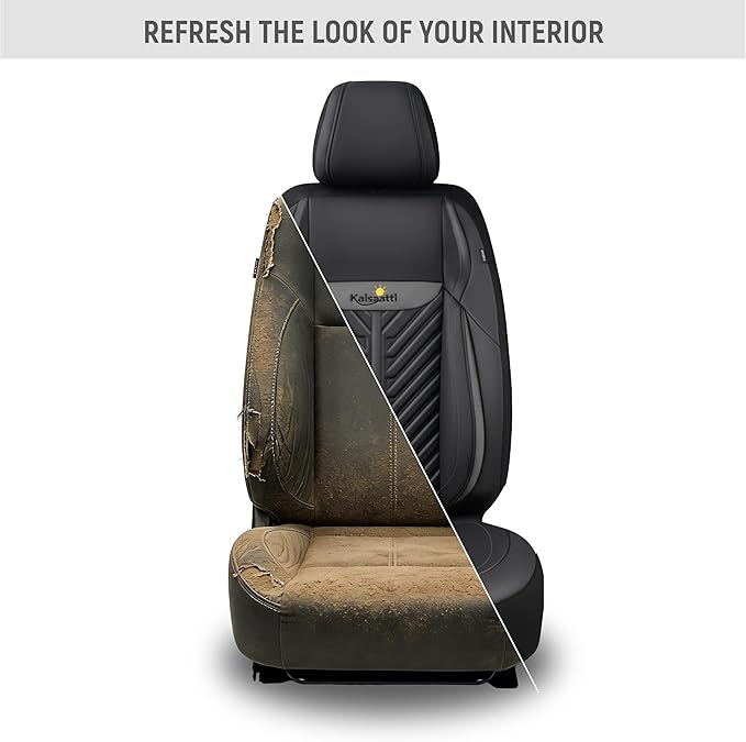 PU Leather Car Seat Covers Front Set – Waterproof seat Cover for Cars，3D Foam Support Automotive seat Covers ，Airbag Compatible, Universal Fit for Cars SUVs Trucks Sedans（Black/Grey）
