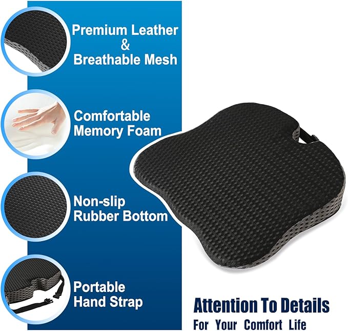 Hapiclody Car Seat Cushion for Driving,Office Chair Cushions Non-Slip Hip & Lower Back Tailbone Chair Pillow Pad,Memory Foam Seat Cushion for Car Seat Driver Truck Desk Wheelchair