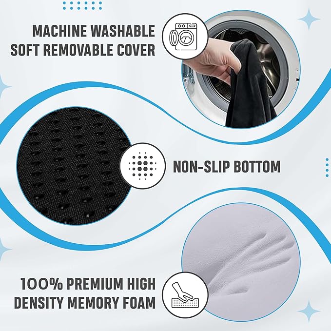 Large Memory Foam Seat Cushion Lumbar Support Pillow for Sciatica & Tailbone Pressure Relief Coccyx Pad for Office Chair, Car,Wheelchair,Home,Office