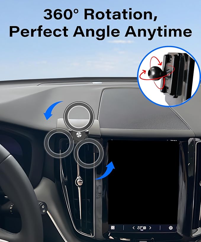 Magnetism Car Phone Holder for Volvo XC60 2018-2025 Accessories Compatible with MagSafe Hands-Free 360 Degree Rotation Adjustable Cell Phone Mount Does Not Affect Air Vent