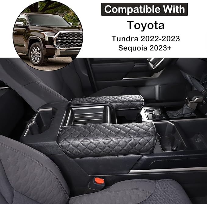 Car Leather Center Console Protector Cover Compatible with Toyota Tundra/Sequoia 2022-2026, Center Console Armrest Seat Box Cover Cushion Lid Protector Pad Waterproof Anti-Scratch Interior Accessories