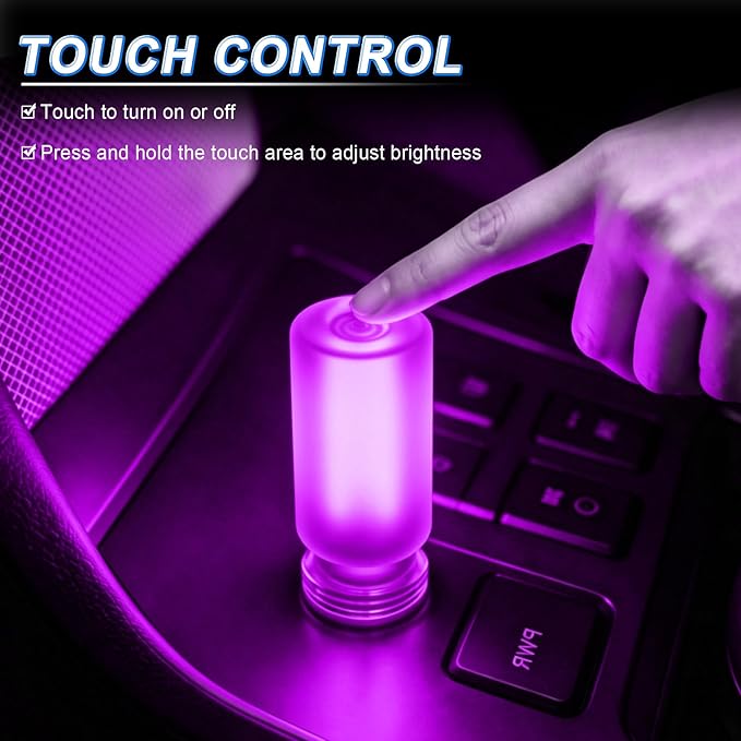 iFunyLED Car Interior USB LED Night Light, Portable Touch dimmable Car Ambient Lighting Kit, Retro Mini Frosted Glass Bottle Lamp Decorations for Vehicle Camping Bedroom Hallway, Pack of 2(Purple)