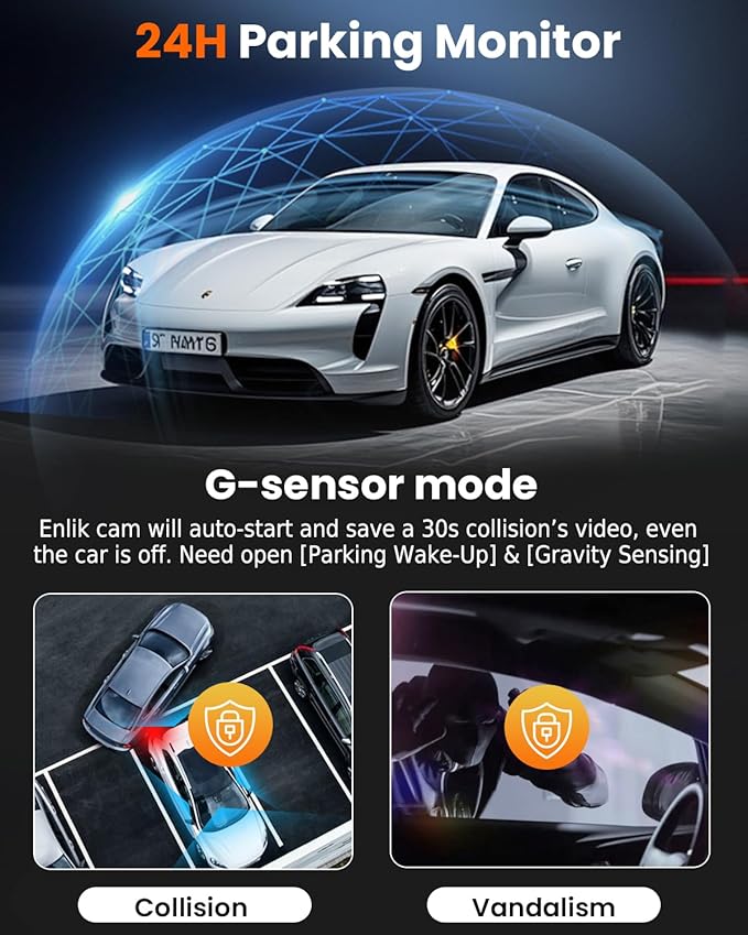 ENLIK Dash Cam Front and Rear 360 Dashcam 4 Channel Car Camera Dash Camera for Cars, QHD 2K+1080P*3 Camara with 128GB Card, 5G WiFi &APP Control, Night Vision/G-Sensor, 168°Wide Angle, Parking Mode