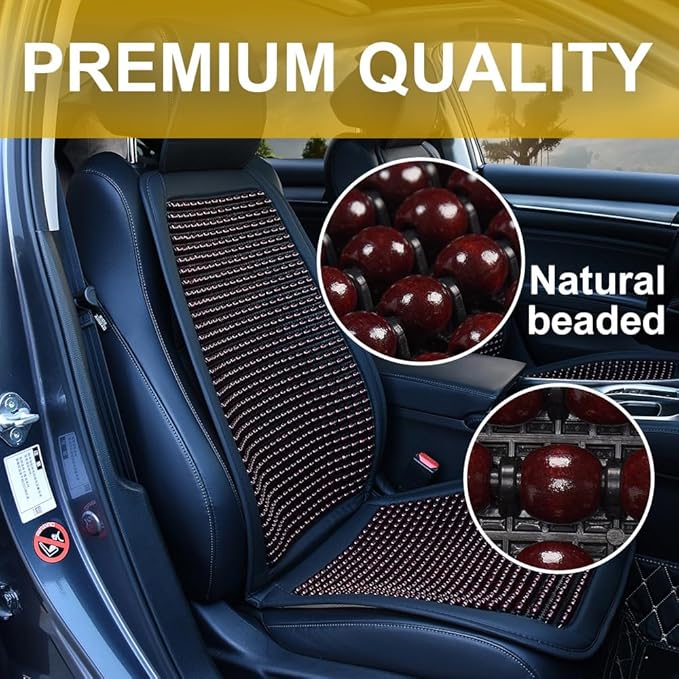 JSCARLIFE Tilia Wood Beaded Car Seat Cover - Breathable Ergonomic Driver Cushion for Cars/Trucks/SUVs | Hand-Knotted Beads, Lumbar Support & Cooling Tech (Red)