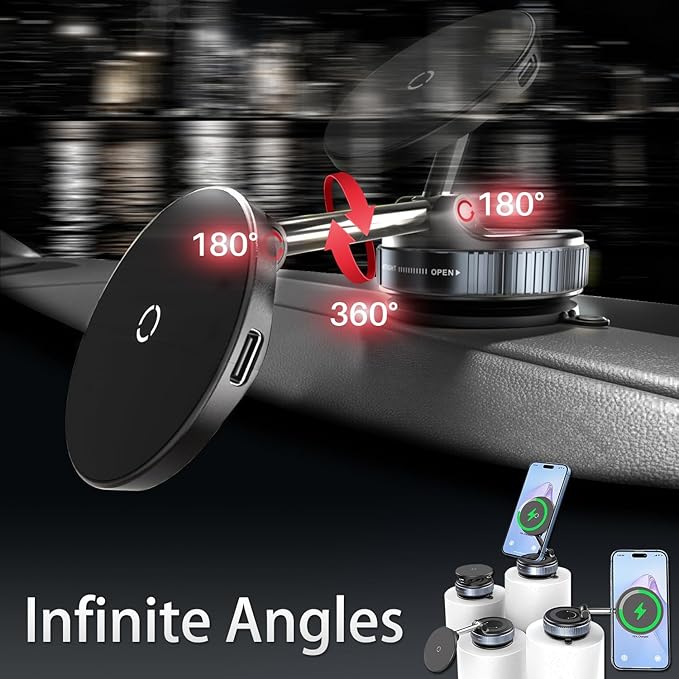 for MagSafe Car Mount Charger [15W Fast Wireless Charging] [108 lbs Nano Gel Suction] Cup Phone Mount for Car, 360° Adjustable Vacuum Magnetic Phone Holder for iPhone 12-17 Pro Max