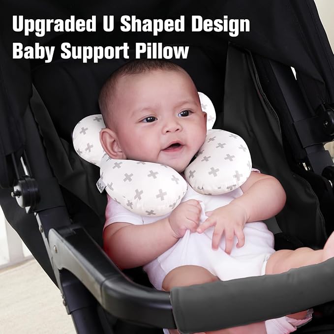 KAKIBLIN Baby Travel Pillow, Baby Neck Pillows for Car Seat, Upgraded Babies Head Pillow, Head and Neck Support Pillow for Car Seat, Stroller, Pushchair, Travel(Twig)