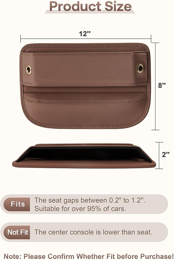 Premium Leather Car Seat Gap Filler Organizer (0.2”-1.2" Gaps), Clever Gifts for Car SUV Truck Owners (Brown, 1 Pack)