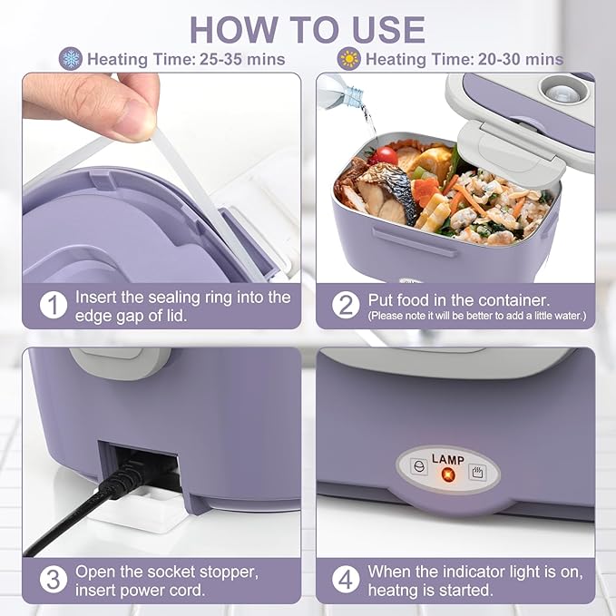 Electric Lunch Box Food Heater, 3 in 1 Ultra Quick Heated Lunch Boxes for Adults, 12V/24V/110V Portable Food Warmer for Car/Truck/Office With Fork Spoon and Insulated Carry Bag, Gifts for Men