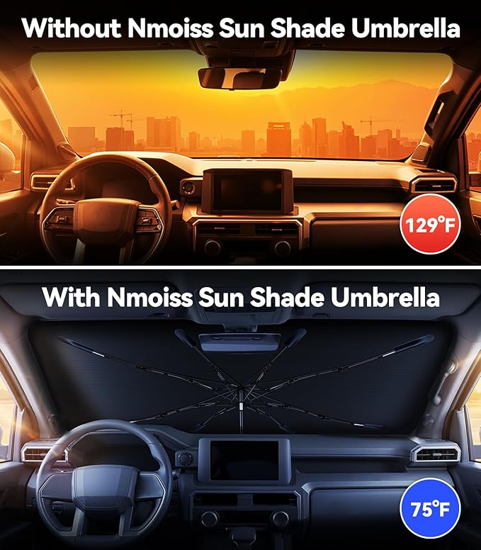 Windshield Sun Shade Umbrella for Toyota Tacoma - [Vinyl Coating Heat Shield] Protect Car from Sun Rays & Heat Damage Keep Cool and Protect Interior, Spring Structure Edge