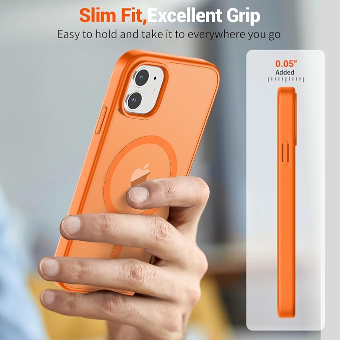 SUPFINE Magnetic for iPhone 12 Case/iPhone 12 Pro Case with Screen Protector (Compatible with MagSafe)(Military Grade Drop Protection) Translucent Matte Shockproof Phone Cover,Starry Orange