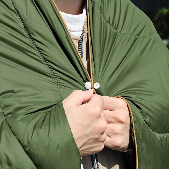 zzlamb Camping Blanket for Cold Weather,Outdoor Puffy Blanket Portable Down Alternative,Windproof Warm Cloak with Snaps,Cozy Quilt Backpacking Picnic RV Travel Plane Car Hammock Beach Climbing