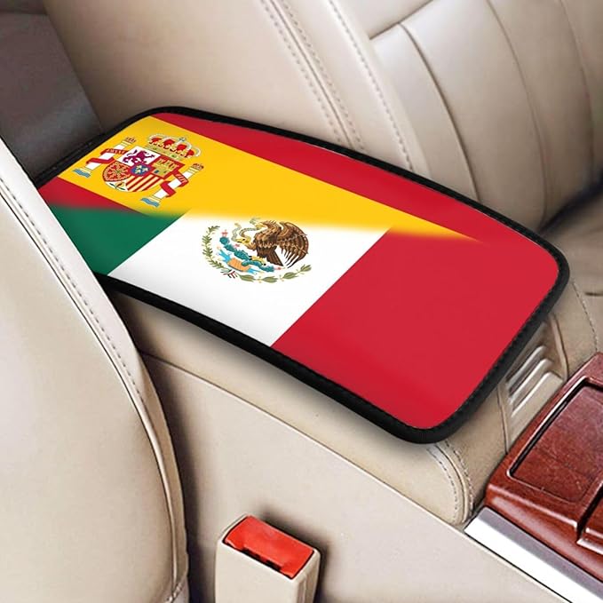 Spanish Spain Michoacan Mexico Mexican Flag Auto Center Console Armrest Cover Car Handrail Box Cushion Pad Mat Universal Fit Most Vehicle Sedan Truck SUV Soft Comfort Decor Accessories