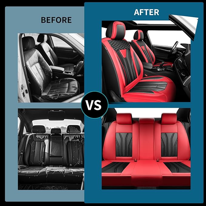 Fit Tucson Car Seat Covers Premium Leather for Hyundai Tucson 2010-2025 2026. Waterproof， Breathable, Scratch-Resistant & All-Weather Seat Cushion Protector (Full Set, Red&Black)
