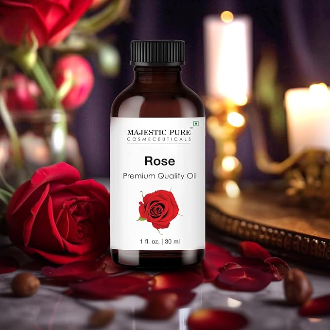 Majestic Pure Essential Oil with Glass Dropper - 100% Pure and Natural - Essential Oils for Diffuser, Aromatherapy, Soap and Candle Making, Rose Essential Oil, Rose Oil, 1 Fl Oz