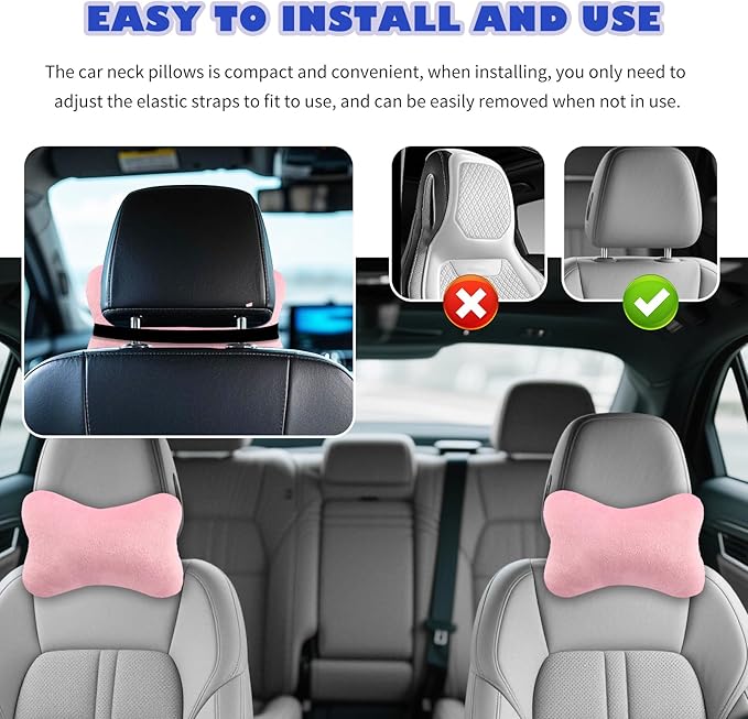 2PCS Car Headrest Pillow,Soft & Comfortable Car Neck Pillow for Driving Fatigue Relieve,All-Season Universal Cars Head Rest Pillows Automotive Interlor Accessorles for Cars (Pink/2PCS)