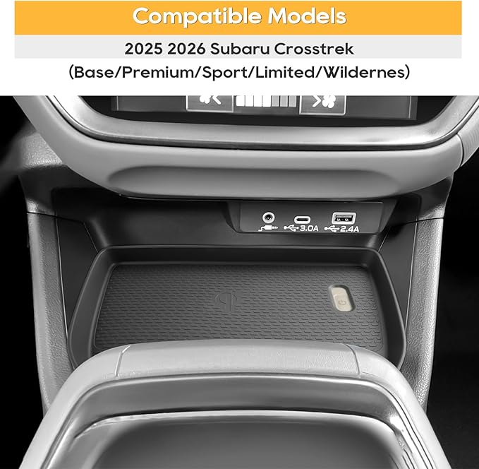 LFOTPP Center Console Wireless Charging Protective Mat for 2026 2025 2024 Subaru Crosstrek/Impreza Silicone Pad (Premium/Sport/Limited/Touring) Car Accessories Interior Black