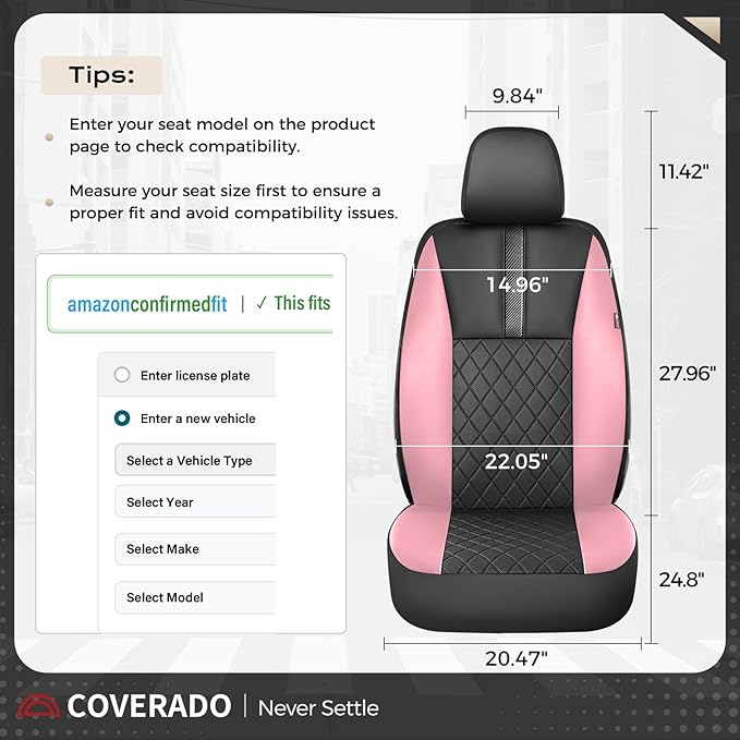 Coverado Car Seat Covers Full Set, Automotive Leather Seat Covers for Car，Universal Fit Front Back Seat Cover, Non-Slip Waterproof Breathable Car Seat Protector