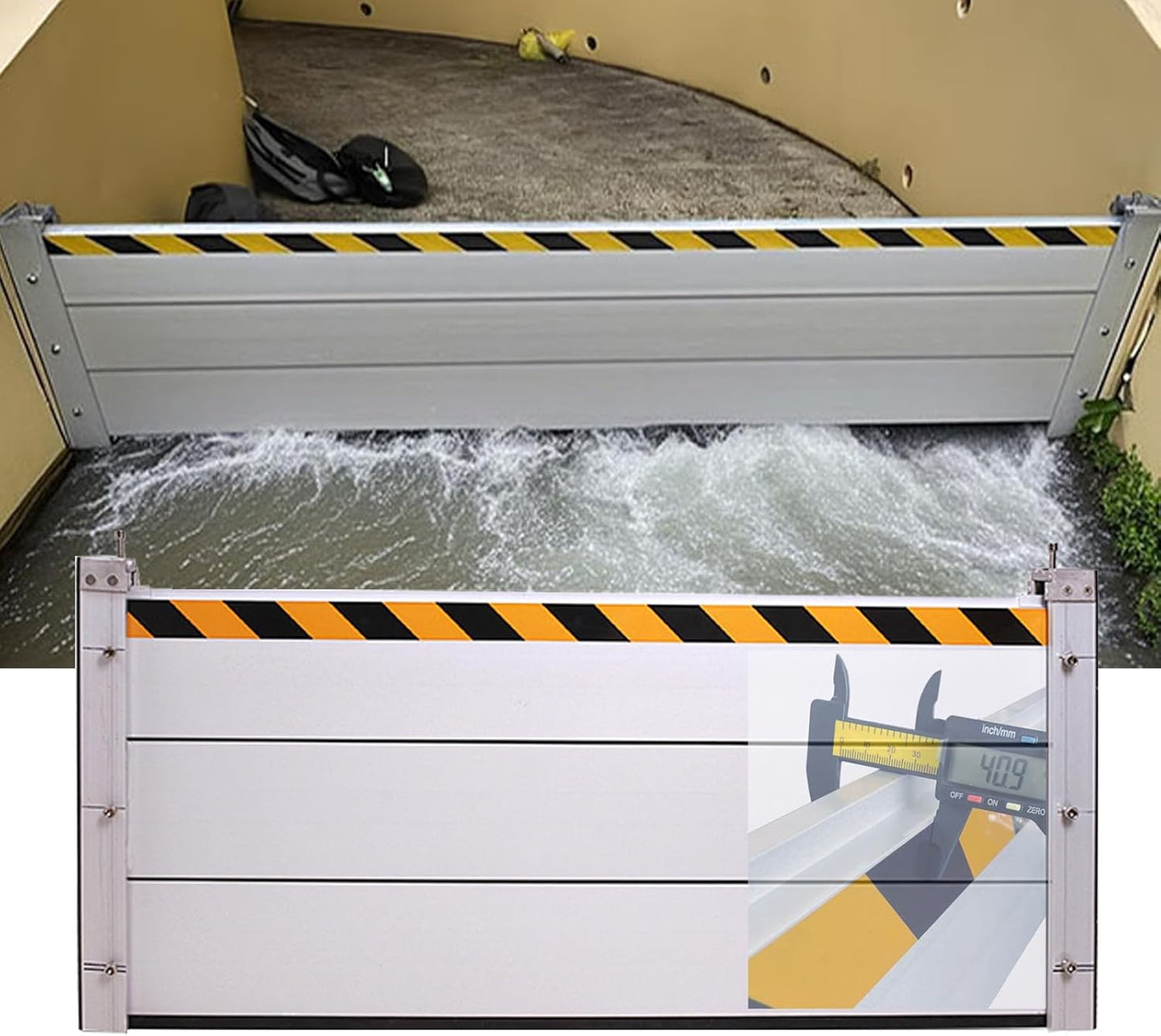 Reusable Heavy Duty Aluminum Flood Barriers for Home Exterior, Flood Protection Barriers Water Barrier Door Quick Detachable Garage Doors Detachable Mobile Rain Water Baffle ( H 15.7 inch L 13.5FT)