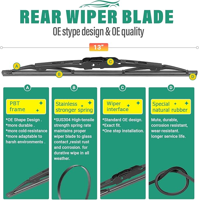 22" 22" 13" Windshield Wiper Blades Replacement for Chevy Chevrolet Tahoe Suburban 2015-2020,Chrysler Pacifica 2004-2008,Cadillac Escalade ESV EXT Premium All Weather Front Rear Wipers Set(Pack of 3)