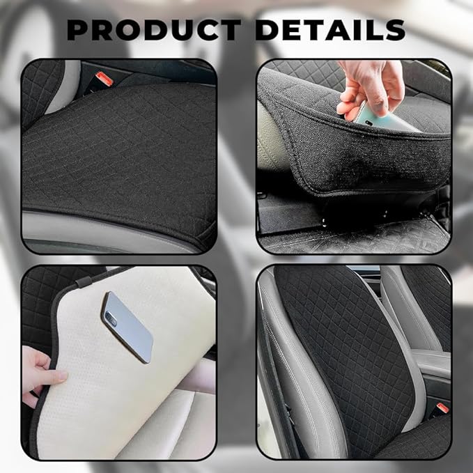 2PCS Linen Car Seat Covers Front Seats,Breathable Cloth Fabric Car Seat Protector - Universal Cloth Seat Covers Fit for Cars, Vans, SUVs, Trucks and for All Seasons - Black