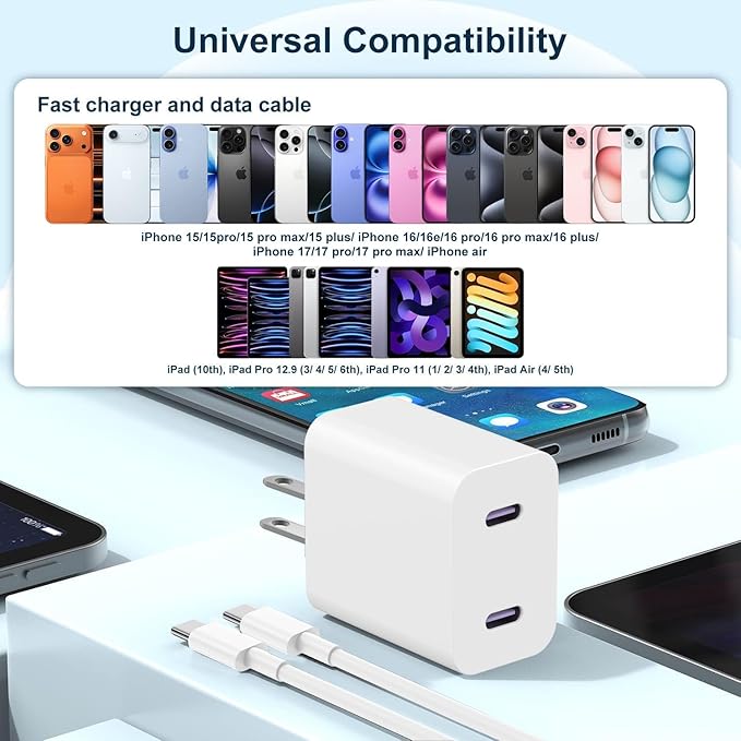 45W USB C iPhone 17 16 15 Fast Charger Block and 2x6ft/2x10ft Type C to C Cable Cord Long,Wall Charging Plug Adapter Cube Brick for Apple iPhone 17 Pro Max/17 Air/16 Pro Max/16/15 Pro/15 Plus/iPadMini