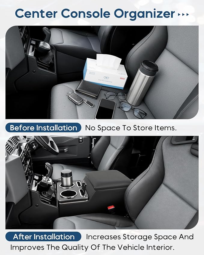 Upgraded Center Console, Truck Bench Front Seats Center Console Organizer and Storage, Cup & Phone Holder for Minivan, SUV, Middle Van