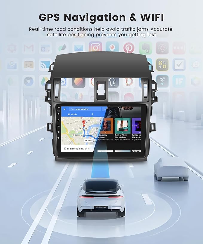 4Core 4G+64G Android 15 Car Radio for Toyota Corolla 2009-2013 Car Stereo Wireless Carplay, Rimoody 9'' HD Touchscreen Mirror Link GPS Navigation 5G-WiFi Bluetooth FM/RDS EQ-32 SWC Backup Camera