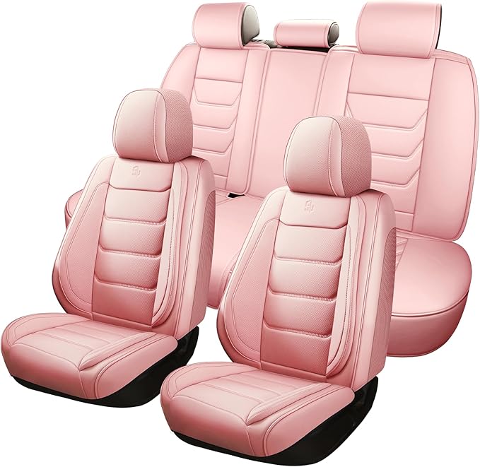 Full Coverage Faux Leather Car Seat Covers Full Set,Automotive Seat Covers for Cars,SUVs Pick-up Truck, Car Seat Cushion, Pink Seat Covers for 5 Seats,Car Seat Protector