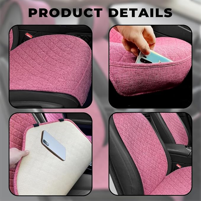 2PCS Linen Car Seat Covers Front Seats,Breathable Cloth Fabric Car Seat Protector - Universal Cloth Seat Covers Fit for Cars, Vans, SUVs, Trucks and for All Seasons - Pink