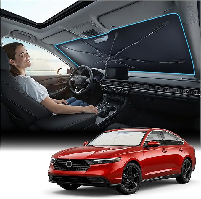 Windshield Sun Shade Umbrella for Honda Civic - [Vinyl Coating Heat Shield] Protect Car from Sun Rays & Heat Damage Keep Cool and Protect Interior, Spring Structure Edge