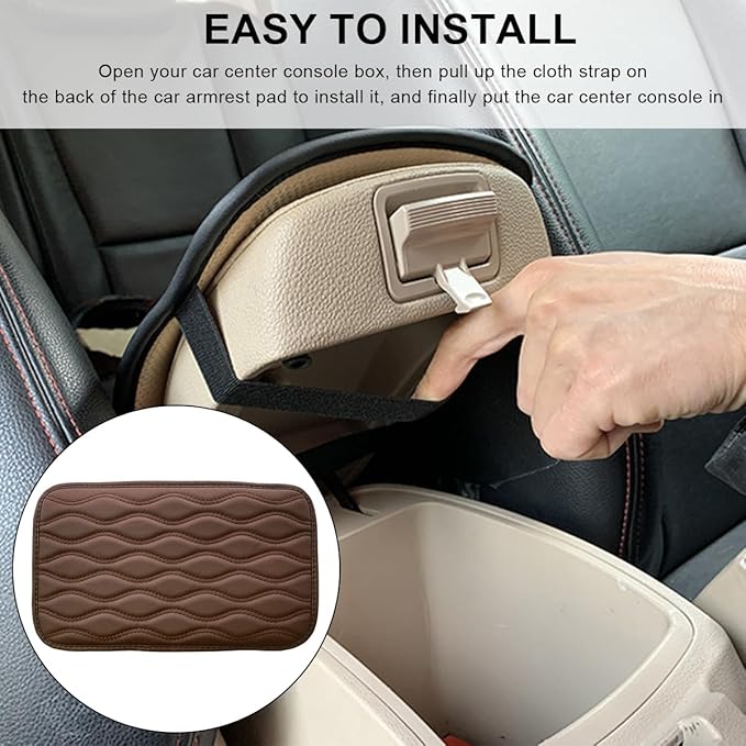 Car Center Console Cushion Pad, 12.48×7.40 Inches Waterproof Car Armrest Seat Box Cover, Comfortable PU Leather Vehicle Armrest Cover Protector, Car Decor Interior Accessories (Coffee)