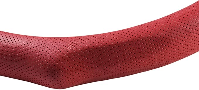 Quick Install Sporty Red Wine Burgundy Perforated Nappa Leather Steering Wheel Cover with Black Top Stripe Universal fit 14.5 to 15 inches Car Sedan SUV Pickup