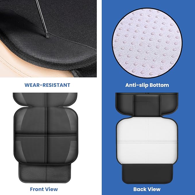 Meolsaek Car Seat Protector for Child Car Seat, Durable 600D Fabric Waterproof Car Seat Cover with Thick Pad Non-Slip Backing，No Imprints (Thicker Black-2pc)