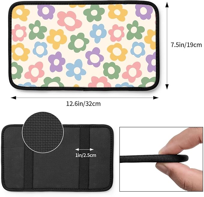 Vintage Groovy Flowers Cute Auto Center Console Cover Pad Car Armrest Seat Box Cover Cushion Universal for Most Vehicle SUV Truck Car Accessories Decor